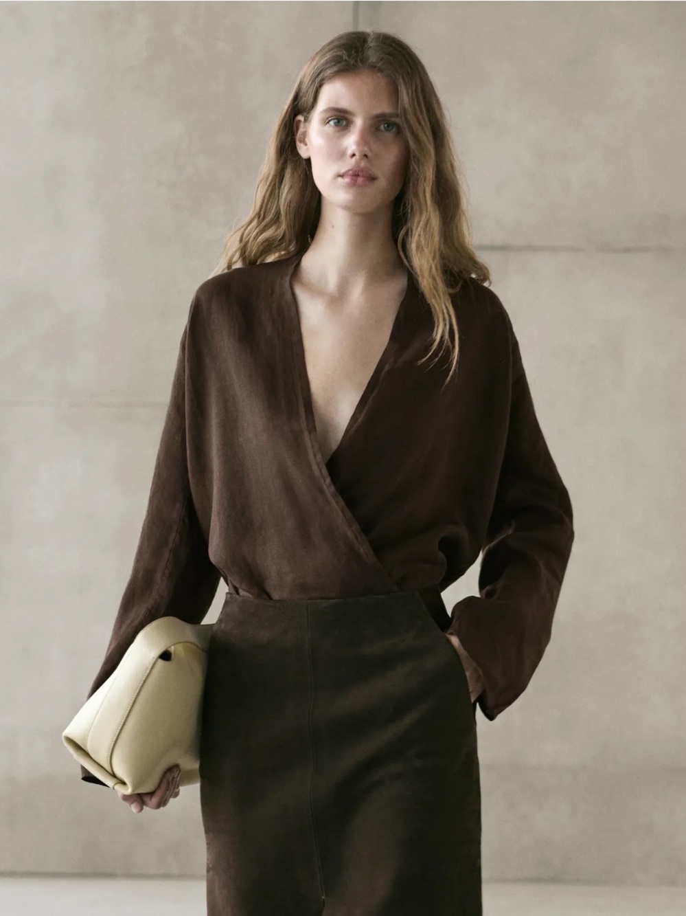 Massimo Dutti Dark Brown Wrap-Style Blouse